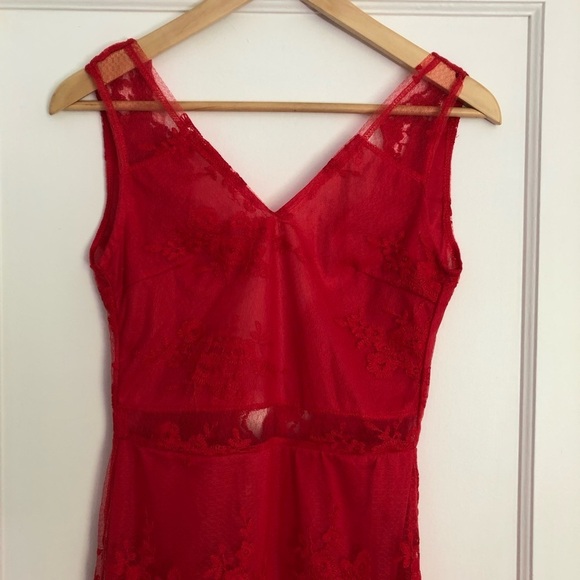 Red Boudoir Chic long lace dress. Low back maxi or lingerie. Small. Prom dress - Picture 3 of 13